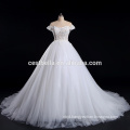 Beaded Appliqued cap sleeve White wedding dress bridal gown